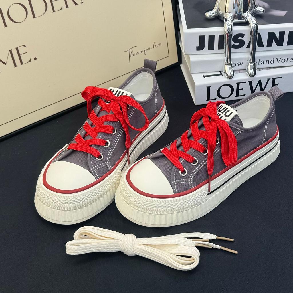 67 Original design heightening canvas shoes women's thick-soled round head white shoes casual heightening round head board shoes