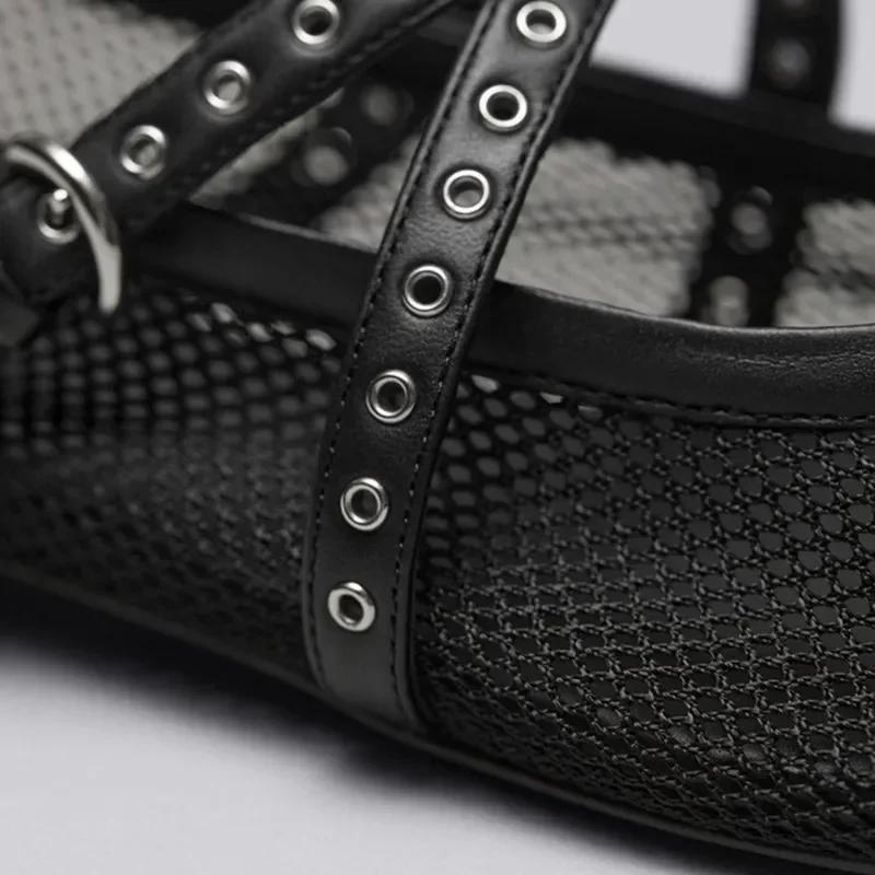 Mesh Ballet Flats Women Fashion Leather Buckle Strap Hollow Flats Summer Light Comfort Beach Sandals Mules Loafers