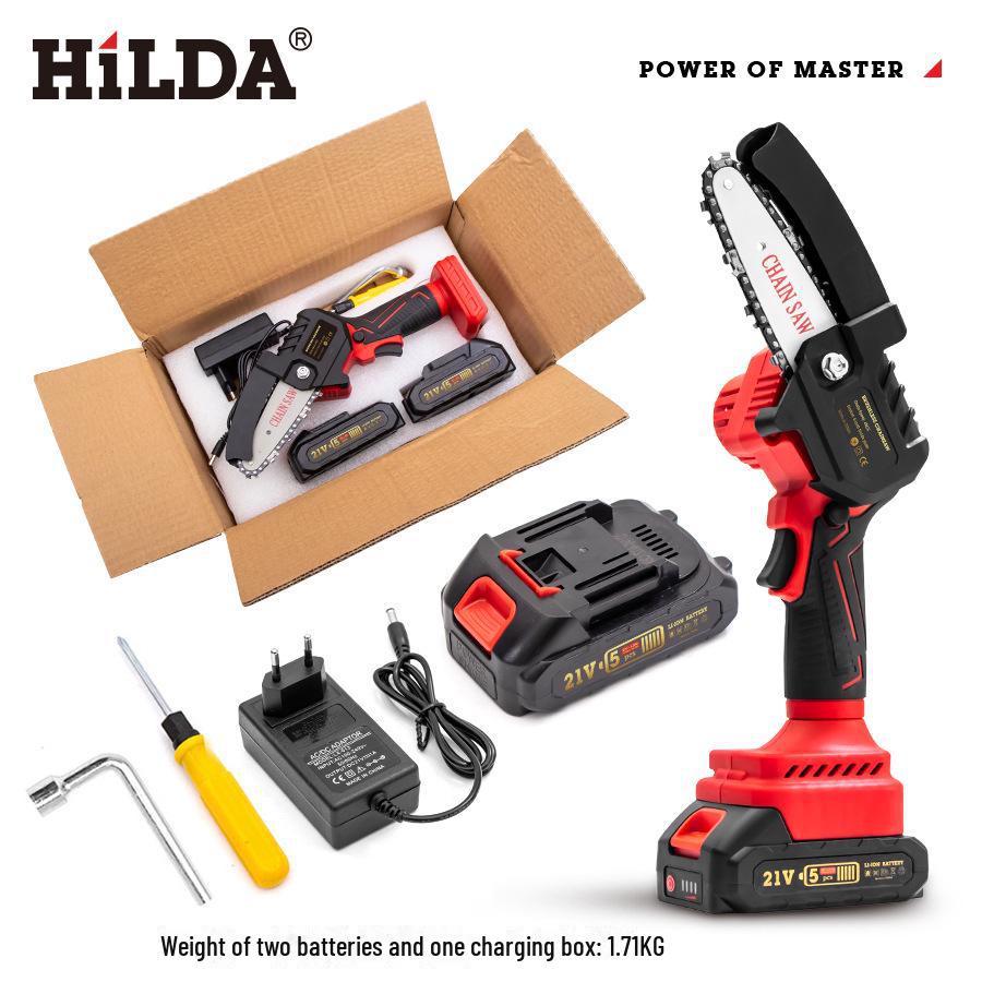 HILDA Brushless Chainsaw 4/6 Inch: High-Power, Dual-Handed Electric Chainsaw with Large Capacity