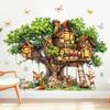 Tree House Animal Wall Sticker Self-adhesive Waterproof PVC Spring Forest Treehouse Sticker Home Office Living Room Bedroom Wall Decoration Decal