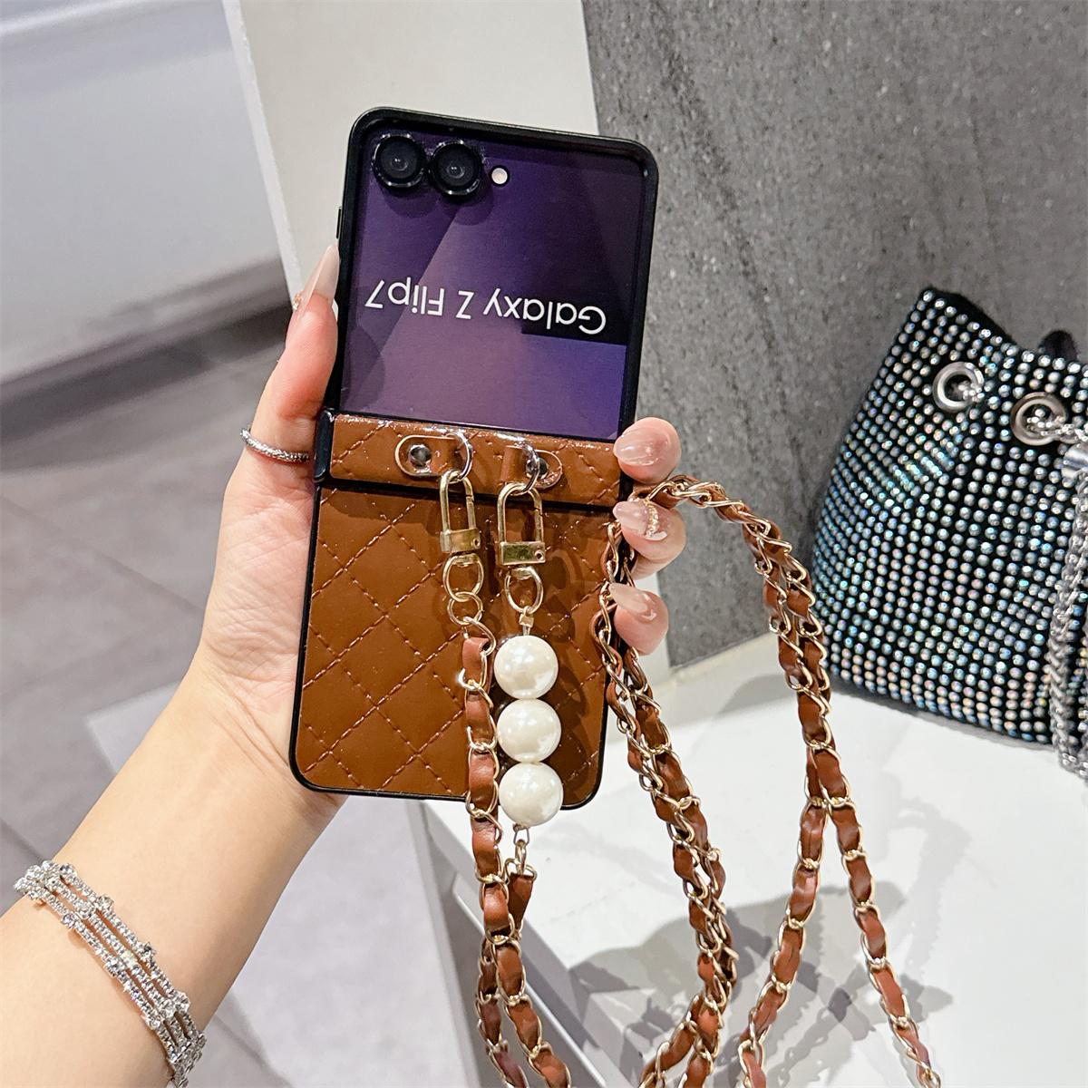 

Crossbody Lanyard PU Leather Cover Smooth Small Fragrance for Samsung Galaxy Z Flip 7 6 5 4 3 5G Flip7 FE Flip6 Flip5 Phone Case Galaxy Z Flip3 5G