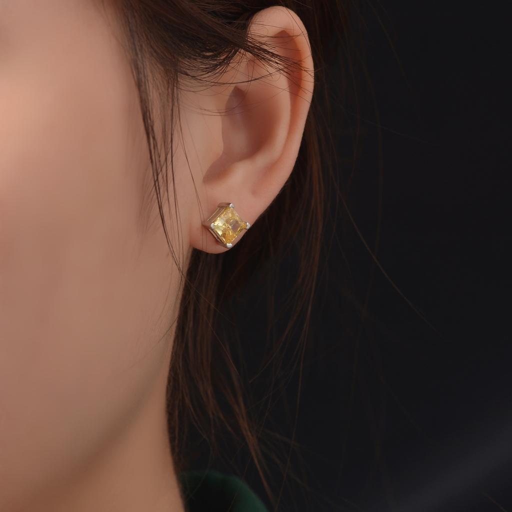 Tancise Jewelry Ohrringe mit hochkarätigen Diamanten Brillantgelb Schlicht Prinzessin Quadratisch 6*6m Eisflower-Ohrringe 925 Damen.