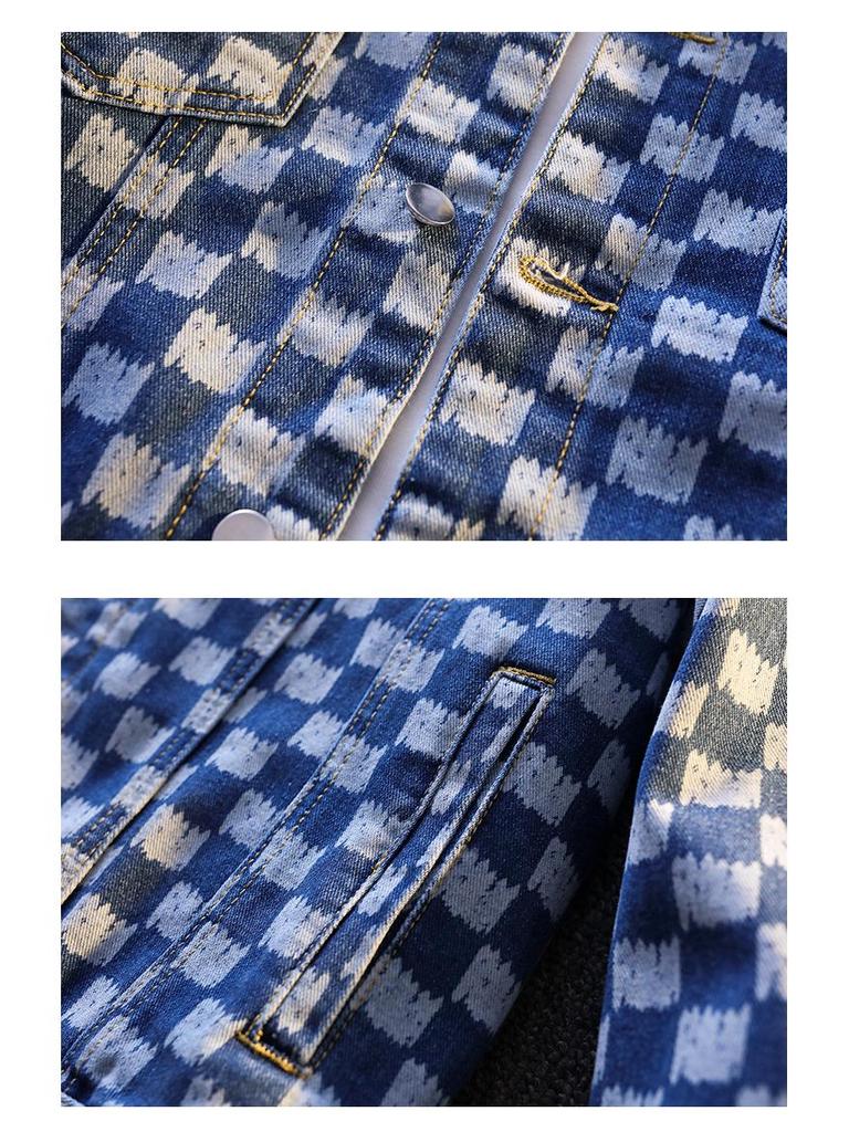 Men's Trendy Loose Plaid Print Denim Jacket Shirt - Douyin Bestseller