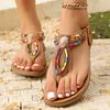 Sandali Piatto Bohemien Estivi da Donna 2025 Sandali Romani Colorati con Perline e Clip per Dita Donna Comodi Antiscivolo Scarpe da Spiaggia Donna
