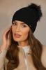Nila Ribbed Wool Hat with Eco Pompom and Rhinestones, Black