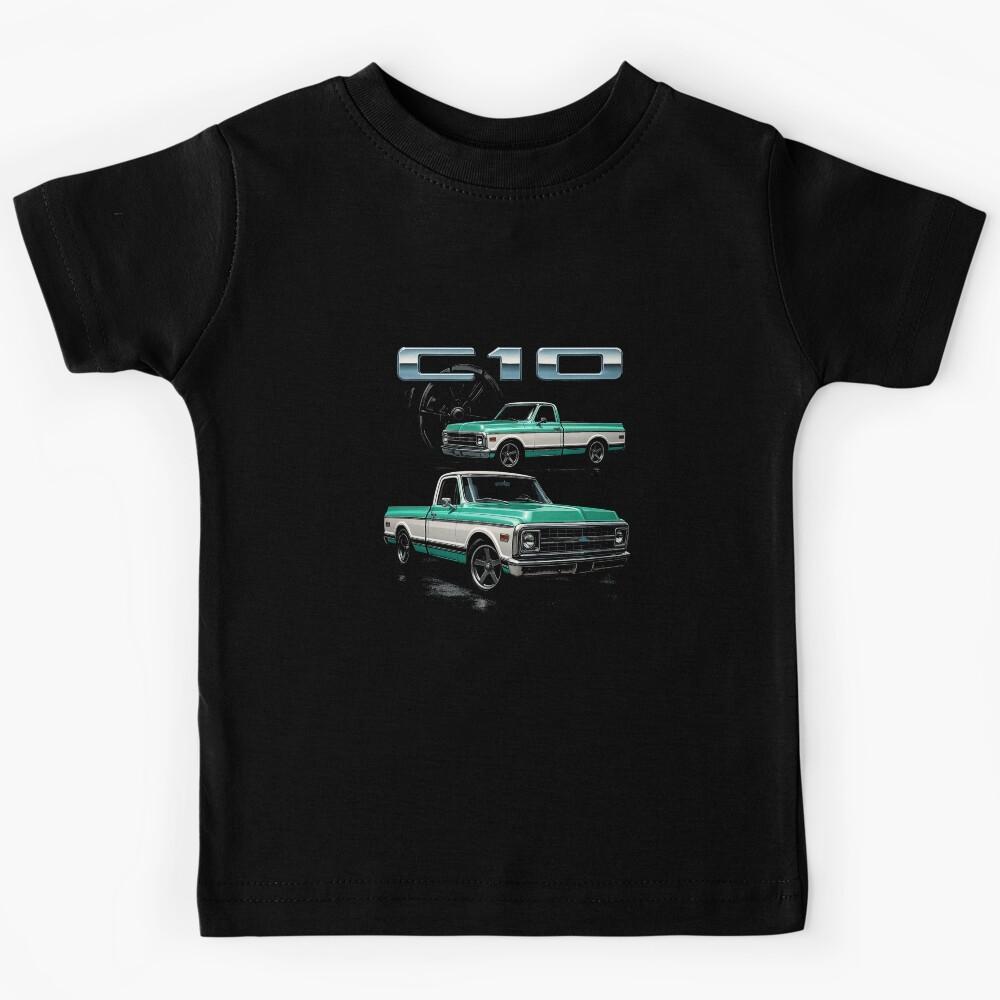 Classic Chevy C10 Aqua and White – Vintage Pickup with Chrome Accents Kids T-Shirt 100