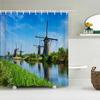 Natural Scenery Tulips Print Shower Curtains Windmill Landscape Bathroom Curtain Waterproof Polyester Home Decoration With Hooks