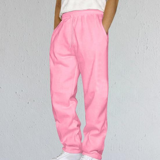 Unisex İlkbahar Sonbahar Pantolon Yan Cepli Elastik Bel Düz Geniş Paça Eşofman Pantolonu Düz Renk Bol Sokak Stili Spor Pantolonu