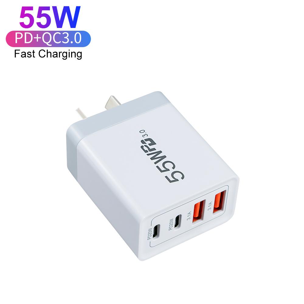 55W AU-Stecker USB-C Wandladegerät 4-Port Schnellladegerät mit PD 20W QC3.0 Ausgangsleistung für Apple für IPhone 13 14 15 Pro