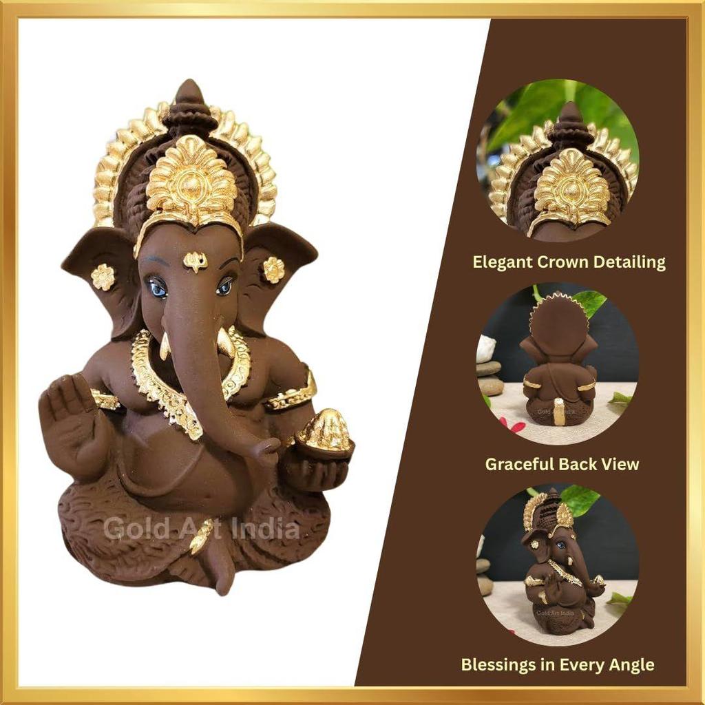 Braunes Terrakotta-Idol für Ganesh-Idol für Armaturenbrett-Gott Ganesha-Idol für Heimdekoration Ganpati zum Verschenken 3,5 Zoll (Braunes Terrakotta), Idol