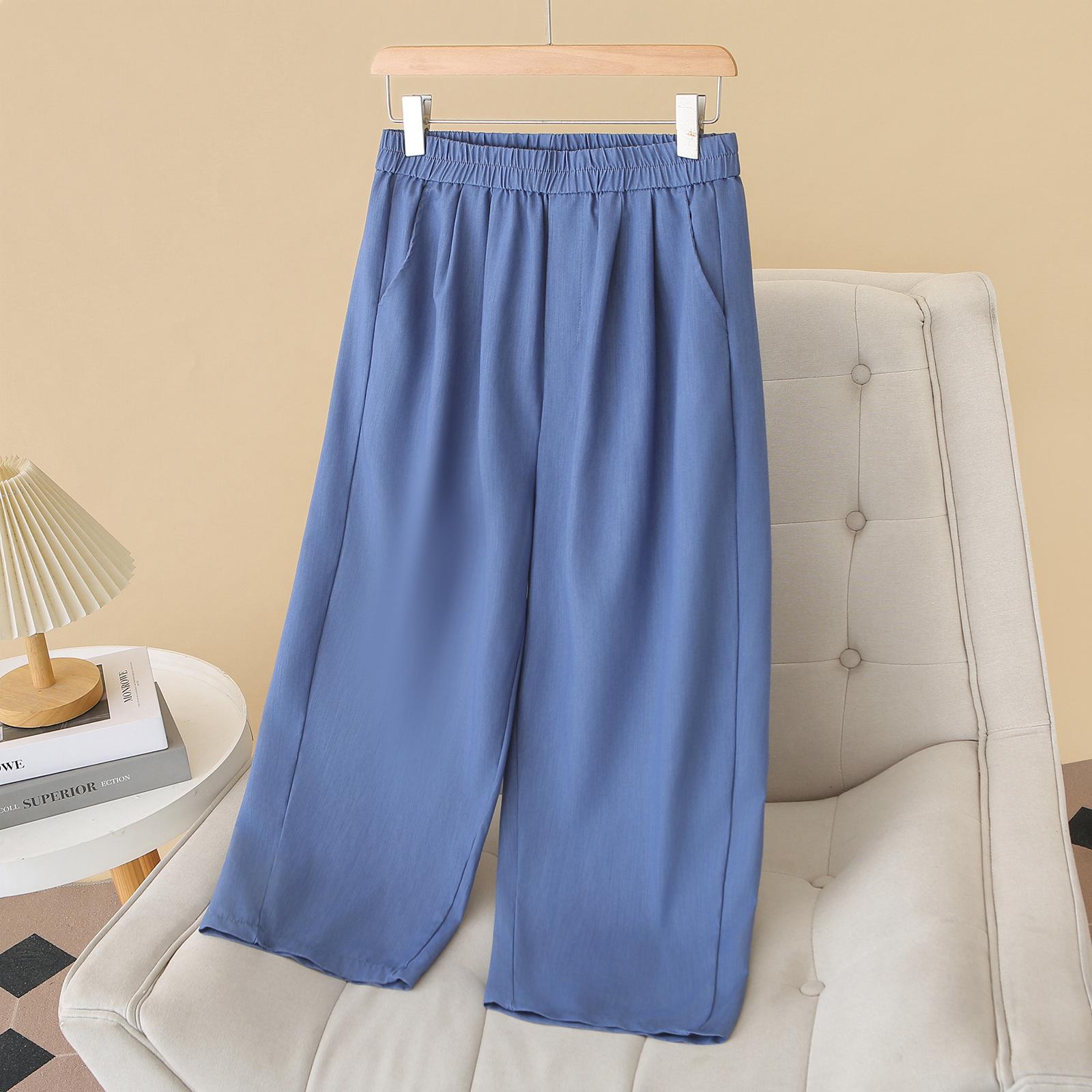 

High-Waist Plus Size Tencel Cropped Jeans for Women - Elastic Waist, Straight Leg, Casual Summer Pants for Curvy Figures 3XL світло-синій колір