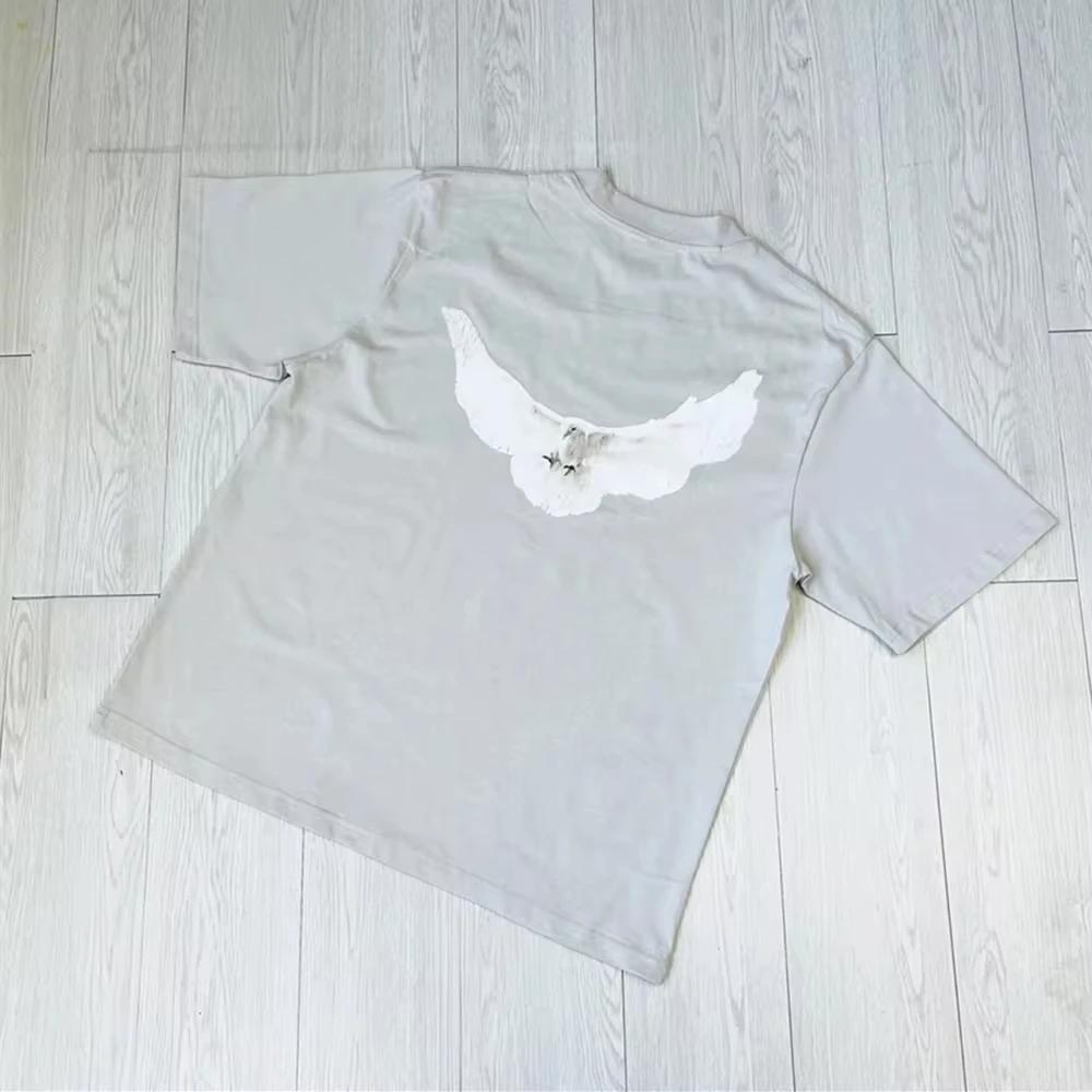 Spring and Summer Cotton Lightweight Luxury Trend Brand Pigeon Print Short Sleeved Tshirt  Men  Women's Casual Versatile T-shirt