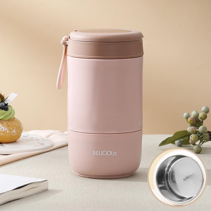 430/680ML Double Layer Stainless Steel Thermal Lunch Box For Kids Drinking Cup With Spoon Food Jar Insulated Soup Cups Container