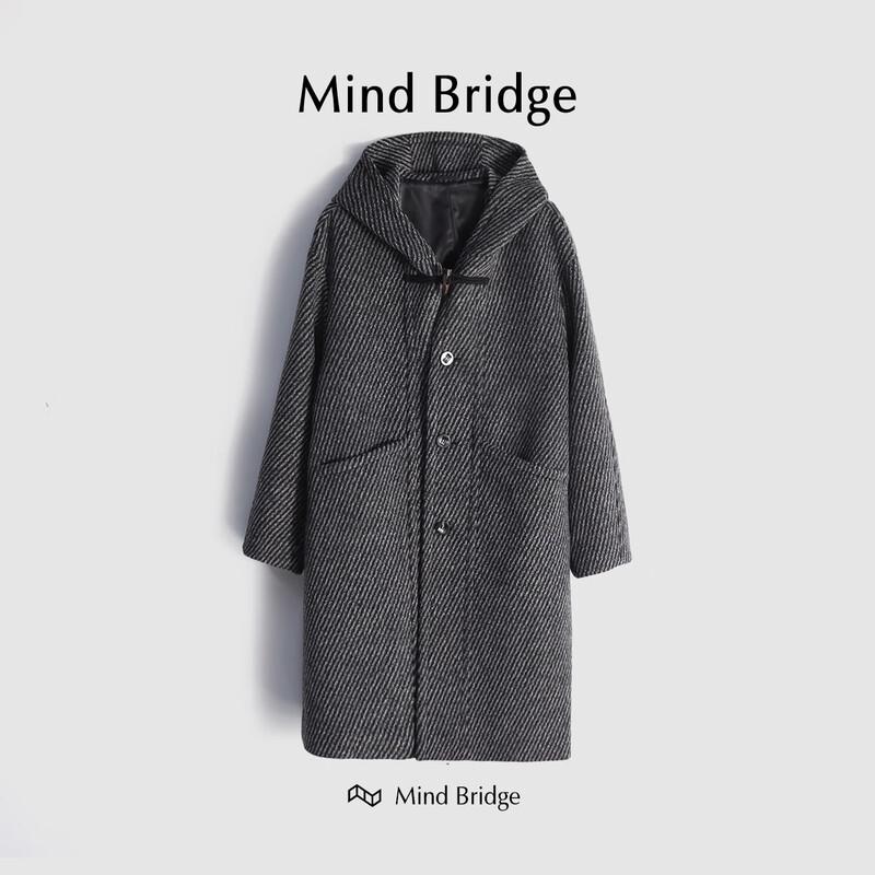 

Mind Bridge Men s Autumn/Winter Hooded Wool Blend Mid-length Coat XL