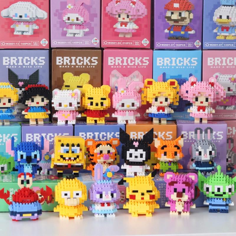 Anime Princess Building Blocks Stitch Mickey Mouse Mini Action Toy Figures Blocks Toys Bricks Assemble Toys Kids Gifts