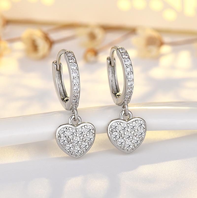 Gold Plated Heart Shaped Earrings for Women with Zirconia Embedded Copper Jewelry Clip On Fashion Accessories