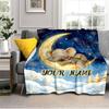 1PC Custom Name Elegant Elephant Moon Night blanket versatile,all-season throw suitable for the living room,bedroom,camping,travel,and gift