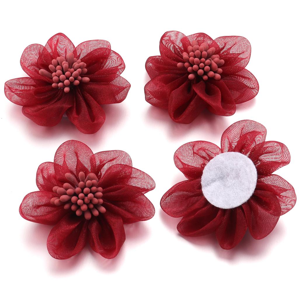 4pcs 5cm Organza Artificial Flowers Colorful Fabric Flowers With Stamens For DIY Wedding Party Home Clothing Headwear Decoration