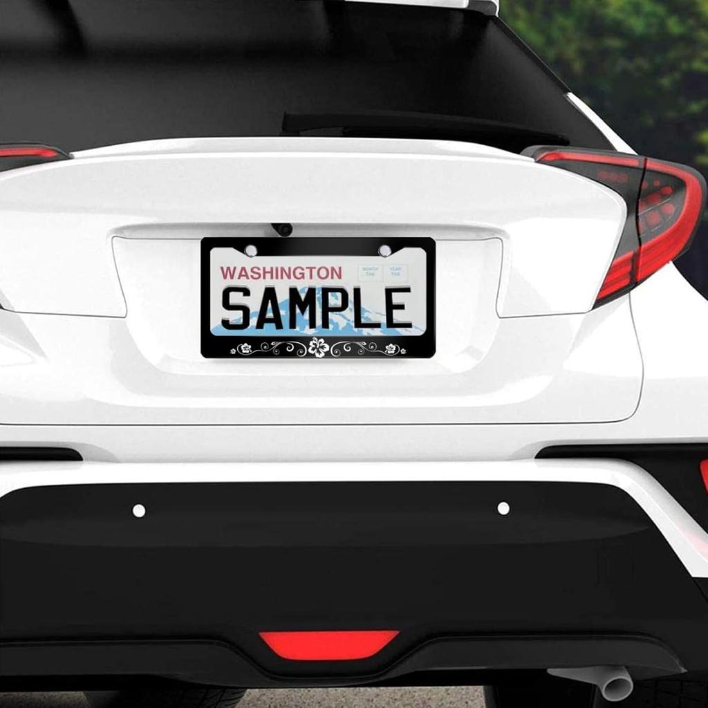 Hibiscus License Plate Frame Beautiful Flower License Plate Frames For Car Decorative Parts Stainless Steel License Plate For Standard Us Canada