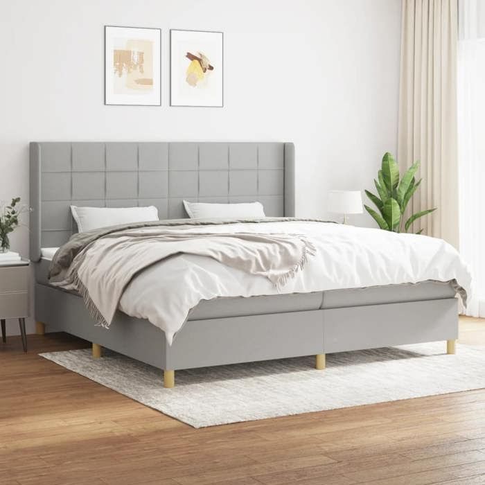 3132017 vidaXL Lit à sommier tapissier avec matelas Gris clair 200x200cm Tissu