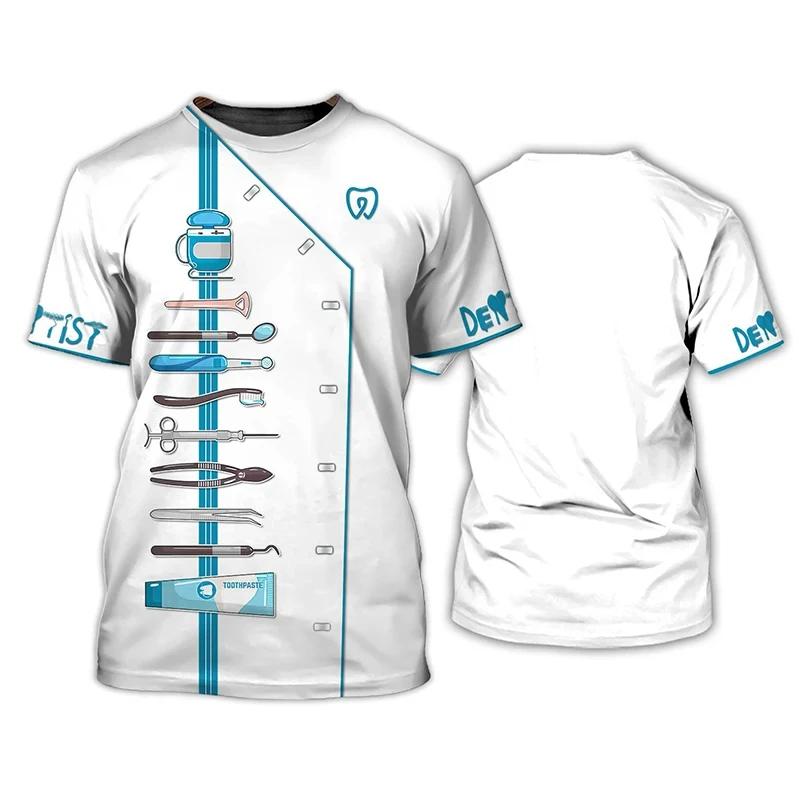 T-shirts de dentistes T-shirt pour femmes T-shirt à col rond Uniforme d'infirmière personnalisé Impression 3D Manches courtes Surdimensionné Femme Décontracté Vêtements pour dames