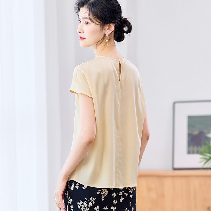 19mm Elastic Double Qiao Spring and Autumn Luxury Fashion Wear Pure Color Light Edition Women's T-shirt
