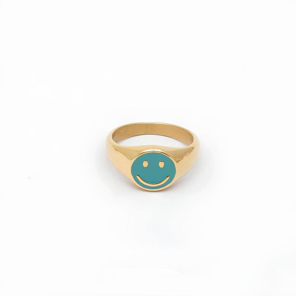 Lovely Blue Color Enamel Happy Face Rings For Women High Quality Stainless Steel Men Jewelry Christmas Gifts 2025