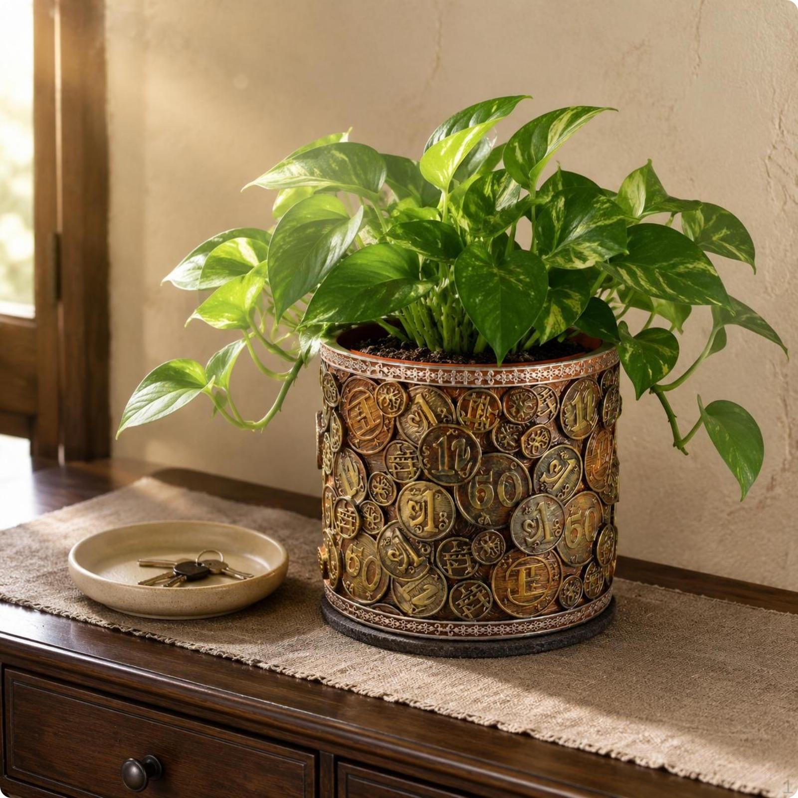 Chinese Planter Resin Embossed Medallion Vase