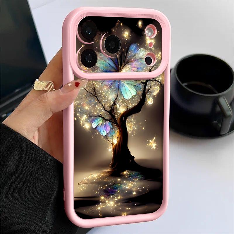 Shining Fantasy Tree Butterfly Case For iPhone 17 Pro Max Shockproof Silicone Bumper Cover For iPhone 16 Pro Max Funda iPhone 15 14 13 12 11 16E