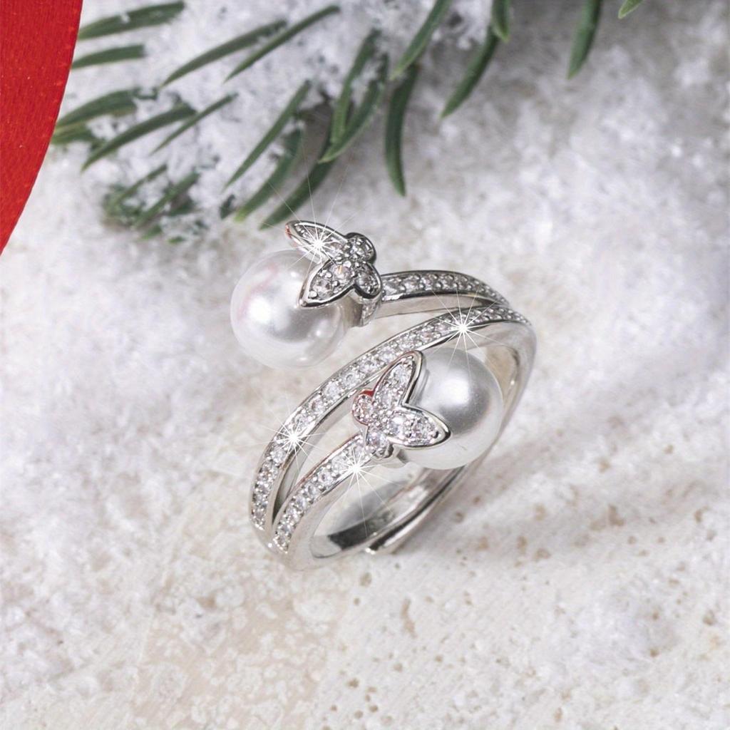 European and American Women's Fashion Design Butterfly Pearl Open Ring