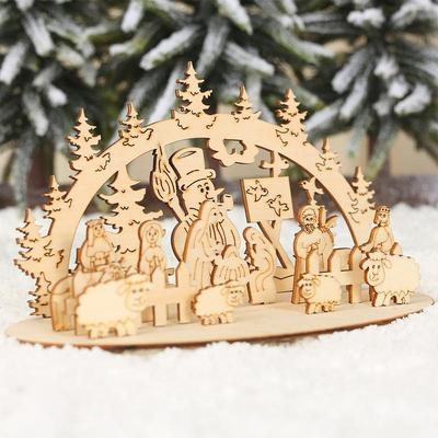 Wood 2D Christmas Nativity Set Religious Figure Collection With Wooden Base Crafts Woodcraft Construction Kits For Living Room