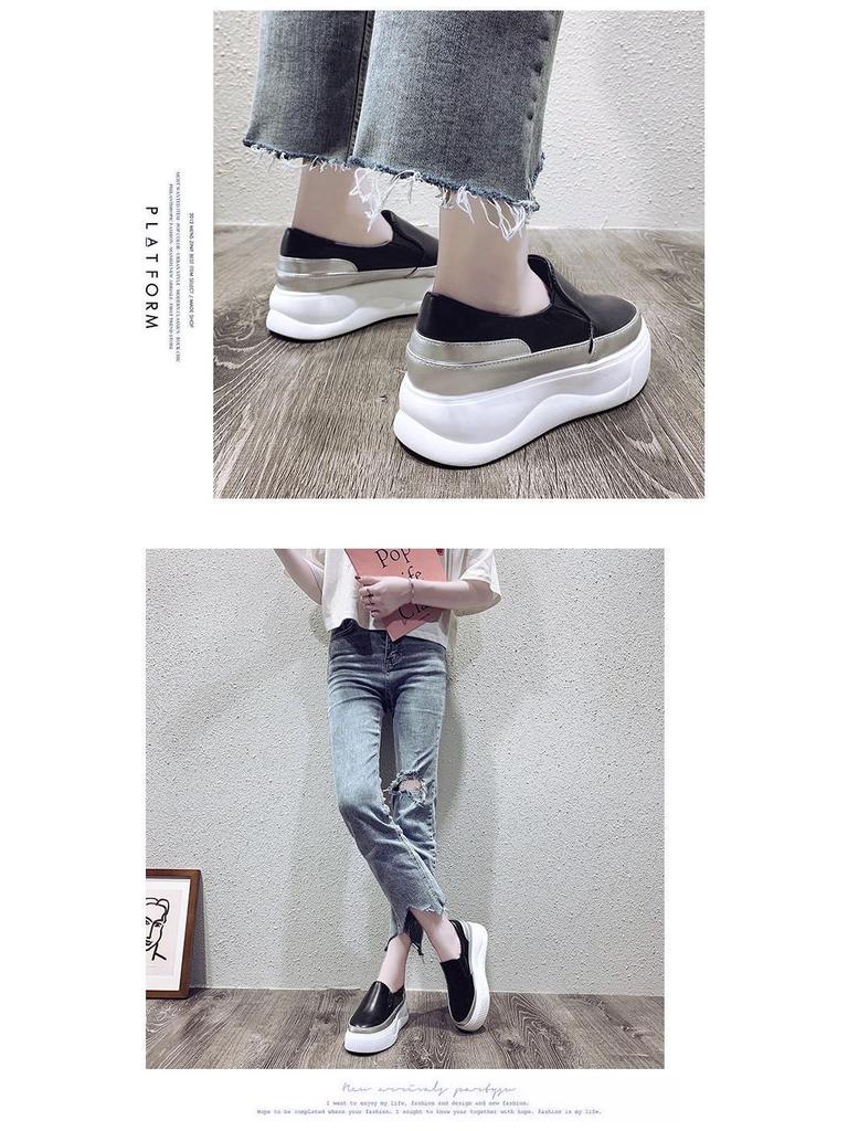 Women's 2025 Hidden Heel White Loafers - Slip-On, Lazy, Thick Sole, Korean Style Platform Shoes.