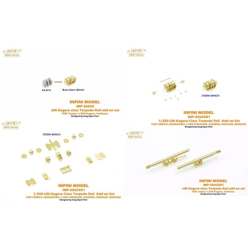 Infini Model 1/350 IMP Series Sada torpédových vozíků pro japonský námořní torpédoborec třídy Kagero, Stavebnice pro T/H Company, Fotoleptané díly pro