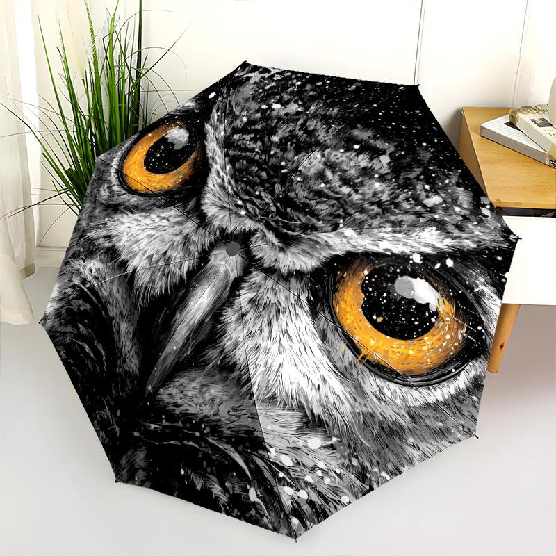 Motivo Gufo e Neve, ombrello pieghevole automatico, design portatile e pieghevole, 8 stecche, un regalo di Natale o di compleanno.
