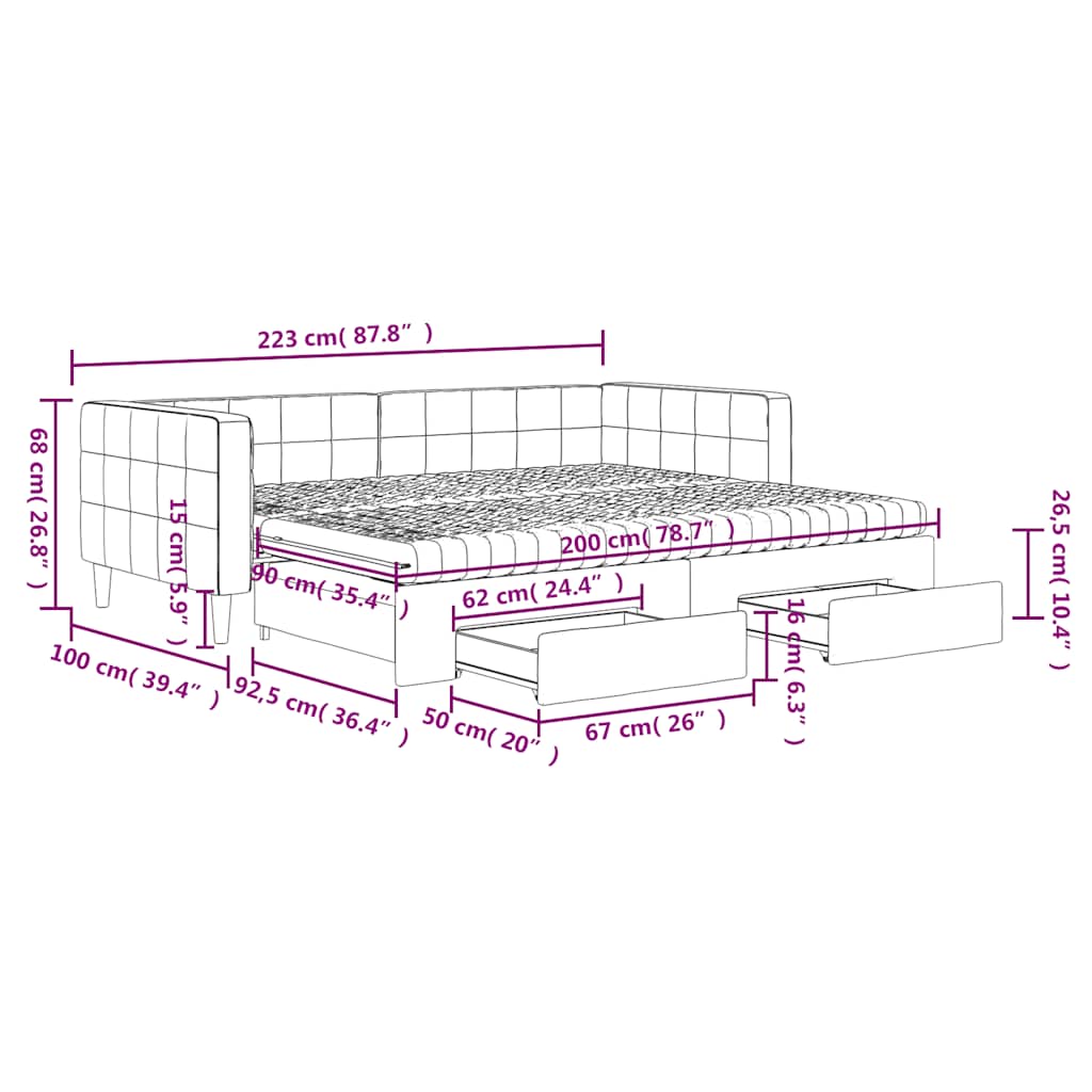 Pull Out Daybed with Drawers Dark Gray 90x200 Cm Velvet
