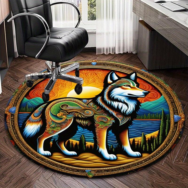 S Golden Wolf Round Rug Nonslip Area Rug Office Chair Mat Carpet For Living Room Bedroom Home Decor