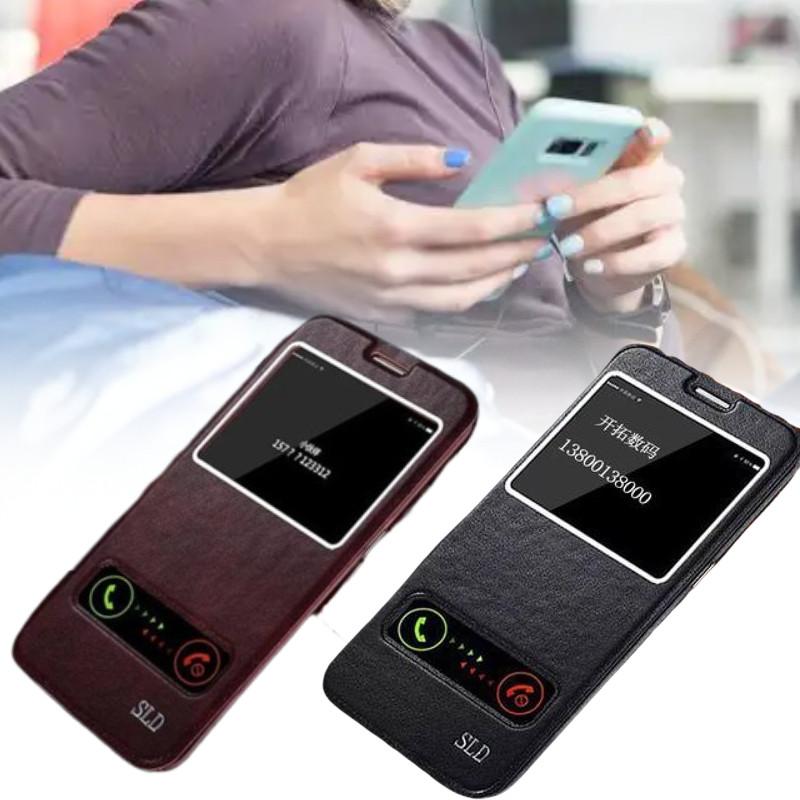 Für Samsung S6 S7 S7edge S6edge Premium Leder Handyhülle mit strapazierfähigem Doppel-Fenster-Klappdeckel für Büro und Pendeln