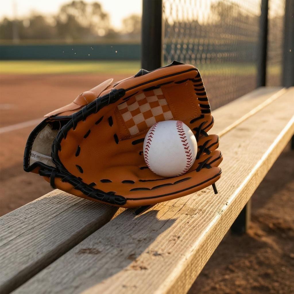 Baseball Glove PU Leather Fielding Deep Pocket Athletic Gear 10.5 Brown W Ball