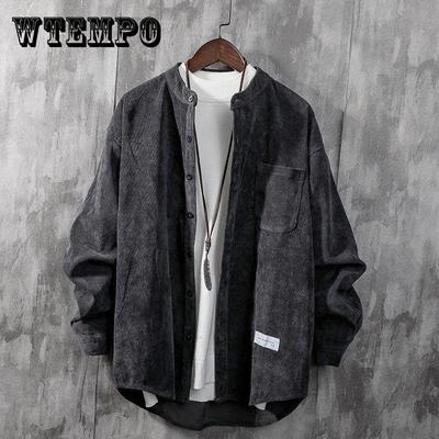 Corduroy Long-sleeved Shirt Jacket Men's Round Neck Loose All-match Simple Handsome Clothes Men's Long-sleeved Warm Jacket
