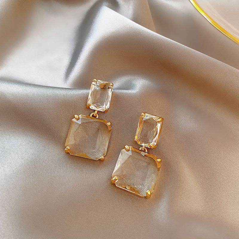 Earrings Cold Temperament Fashion Geometric Square Crystal Glass Stud Earrings