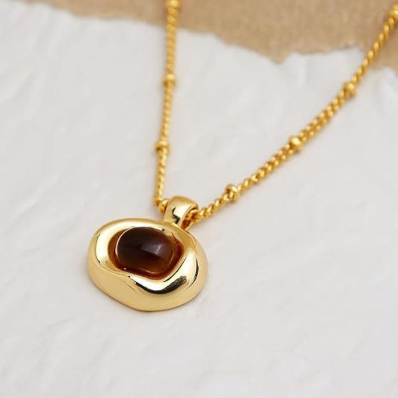 Tiger's Eye Stone Necklace Female, Premium Sweater Chain Maillard Style Collarbone Chain, Amber Necklace