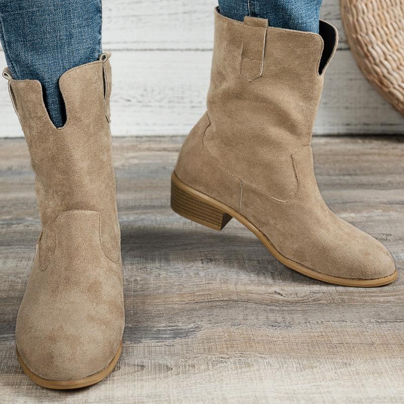 Simple Suede Medium Boots New Style Quality Platform Luxury Boots Autumn Winter Cowboy Boots Shoes Zapatos Mujer Size 36-43