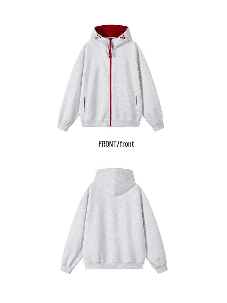 LOGO Unisex Färgblockerad Huvtröja med Dragkedja: Trendig Höst Casual Jacka