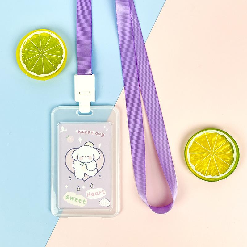 Ins Cute Transparent Lanyard Card Cover Student Bus Cards Case Cartoon Work Card Covers Credit Card Holder Id Holder with Rope