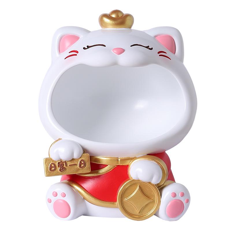 Creative Fine Design Wealth and Wealthy Cat Entrance Key Storage Home Housewarming Gift Resin Craft Tabletop Decoration
