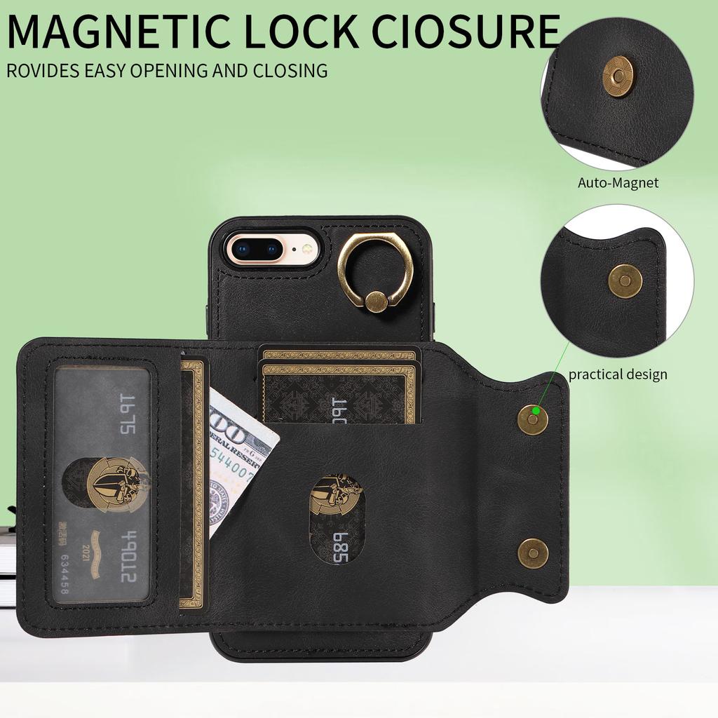 Ring Bracket Card Holder Slots Cover Phone Case for iPhone 7,iPhone 8,iPhone 7 Plus,iPhone 8 Plus,iPhone SE 2020,iPhone SE 2022