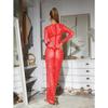 European & American Fashion Women's Solid Color Mesh Long Sleeve Maxi Dress with Hot Drill Details