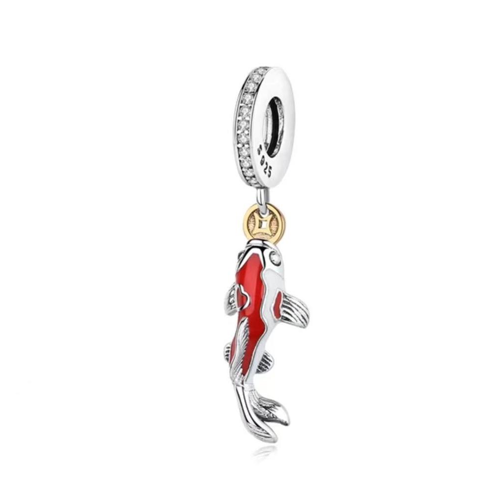 S925 Sterling Silver Starfish, Dolphin, and Turtle Charm Bracelet with Beaded Accessories