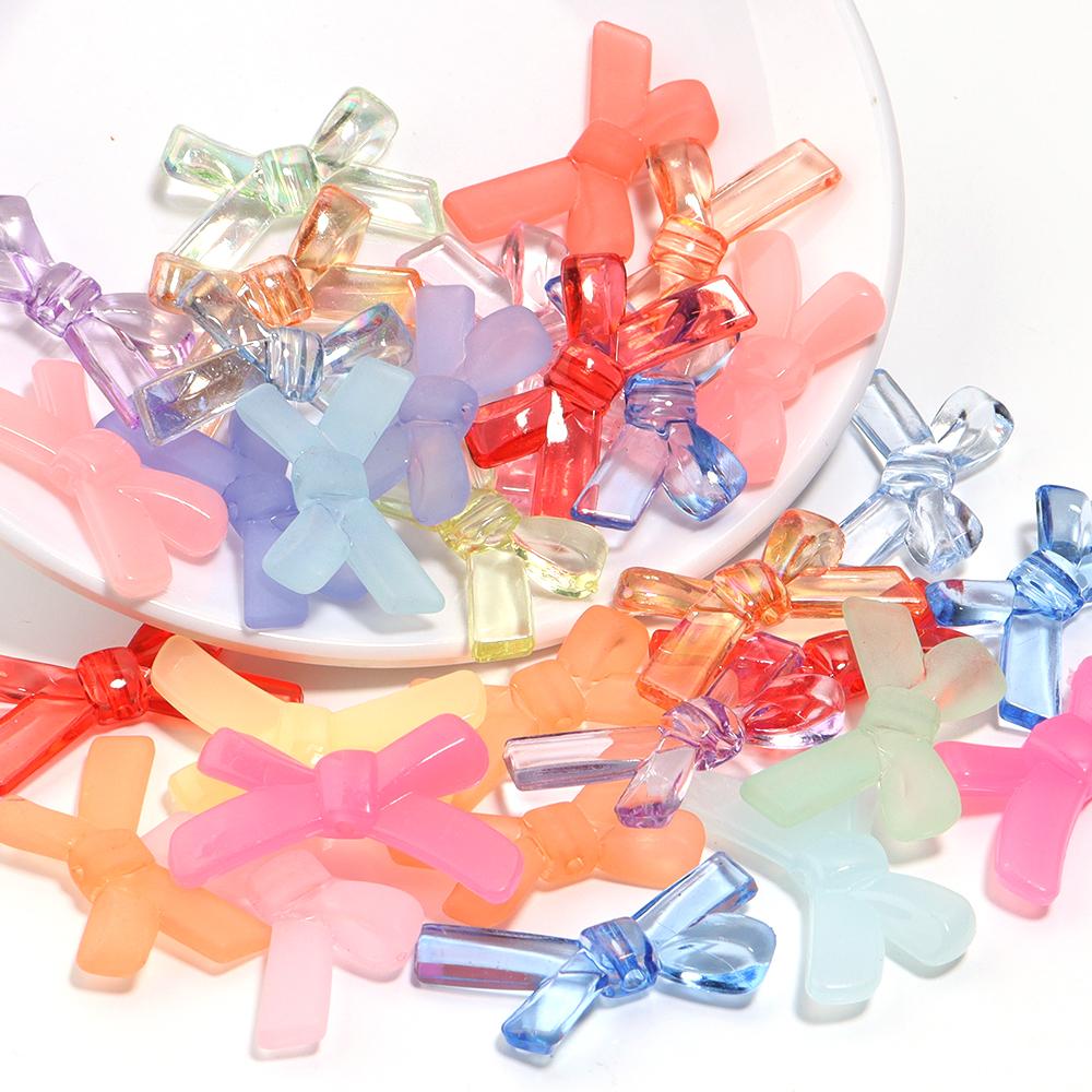 20pcs/lot Bow Acrylic Beads Mix Color Loose Charm Bead for Jewelry Making Accessories DIY Earrings Keychain Beaded Material