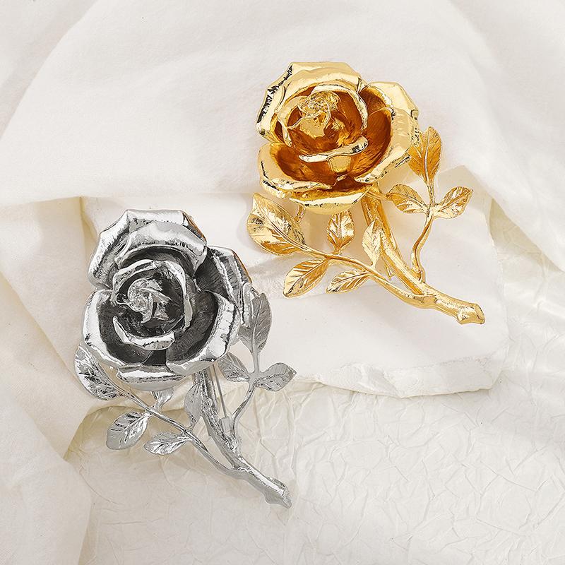 Vintage Přehnaná Kovová Růže Květina Velká Brož Pro Ženy Evropa A Amerika Osobnost Párty Šperky Doplňky